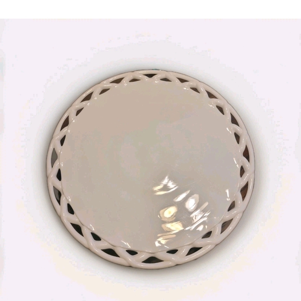 VINTAGE WHITE MILK GLASS COLONY LACE PEDESTAL PITMAN DREITER CAKE STAND PLATE